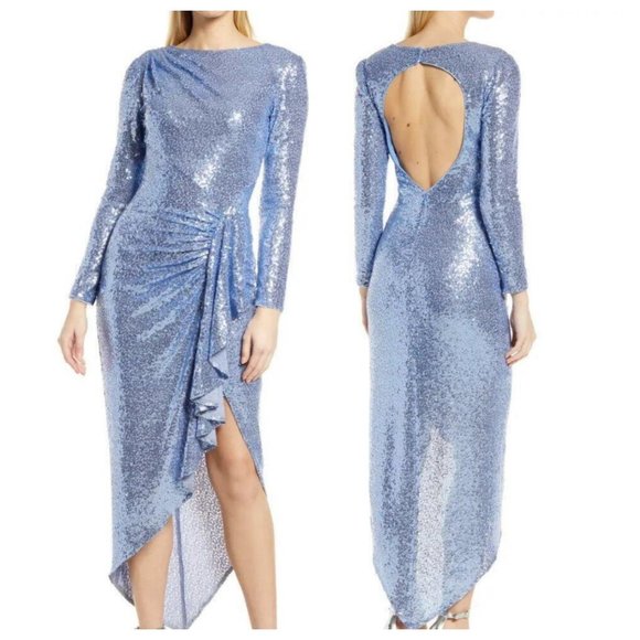 SHO Sequin Long Sleeve Open Back High Low Dress - Picture 1 of 5